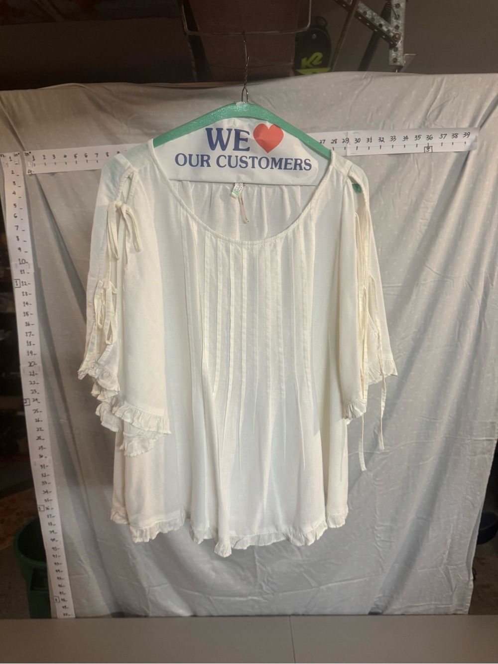 Free People Cream Ruffle Peasant Blouse
